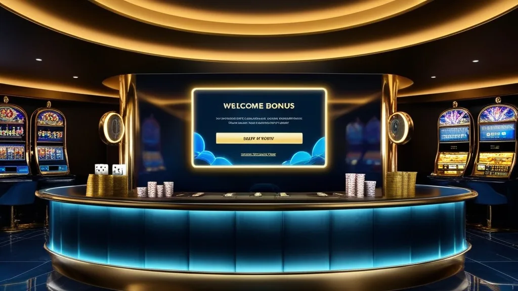 Écran d’inscription avec bannière de bonus de bienvenue dans un casino sombre